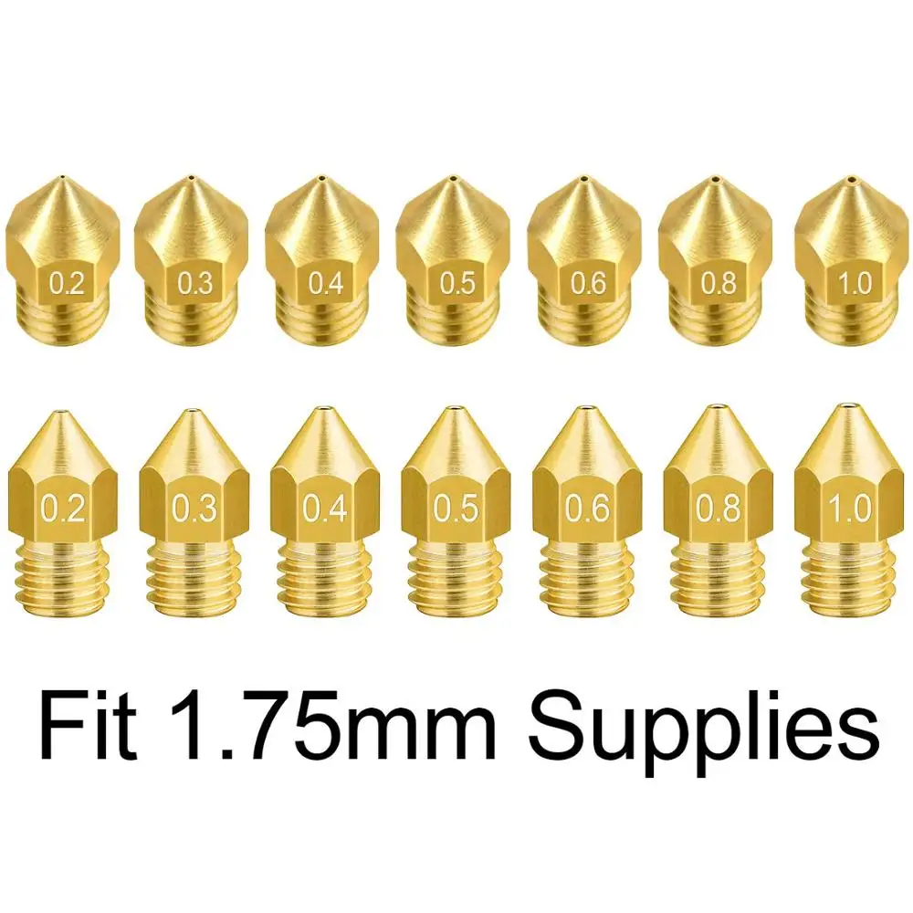 44PCS 3D Spausdintuvo Purkštukai MK8 Ekstruderiu Galvos Creality CR-10-0,2 mm, 0,3 mm, 0,4 mm, 0,5 mm, 0,6 mm, 0,8 mm, 1,0 mm