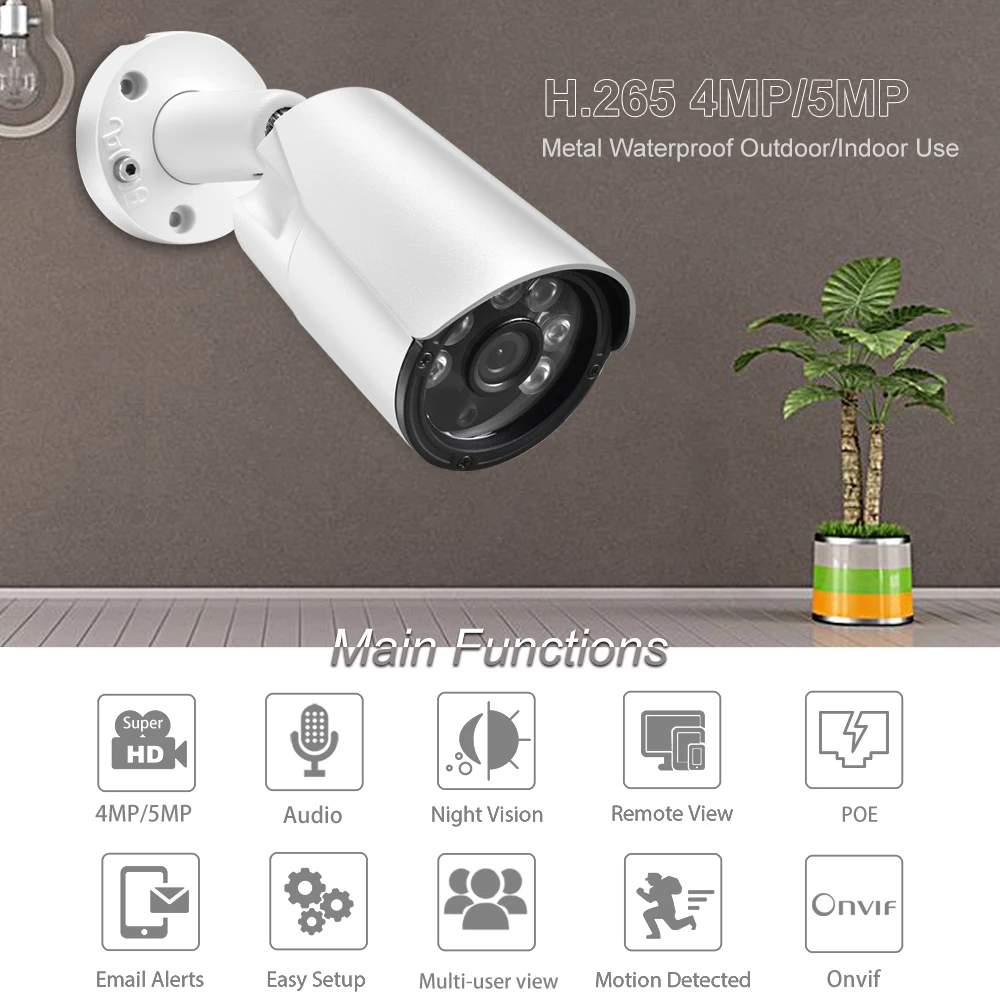 Gadinan Super HD 2592X1944P 5MP 3MP 48V POE Modulis Garso Mic IP Kamera Lauko infraraudonųjų SPINDULIŲ Naktinio Matymo CCTV Vaizdo Stebėjimo Kameros