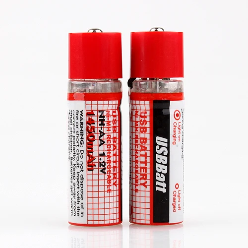 LiitoKala USB baterija AA, 1.2 V 1450mAh NI-MH Elementų USB Įkraunamas Akumuliatorius, LED Indikatorius (Raudonas)