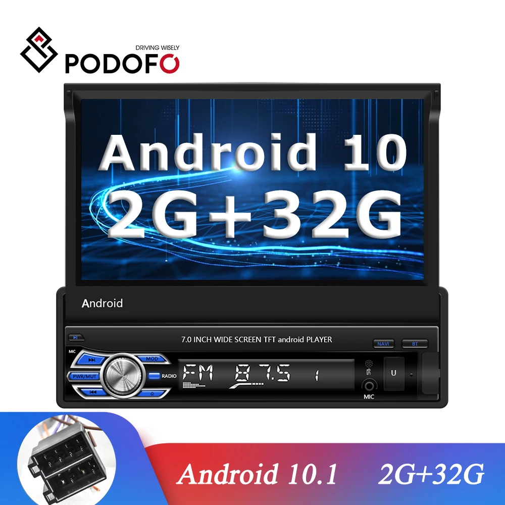 Podofo Android 10.1 Automobilio Radijo 1 Din Stereo Imtuvas Su 7