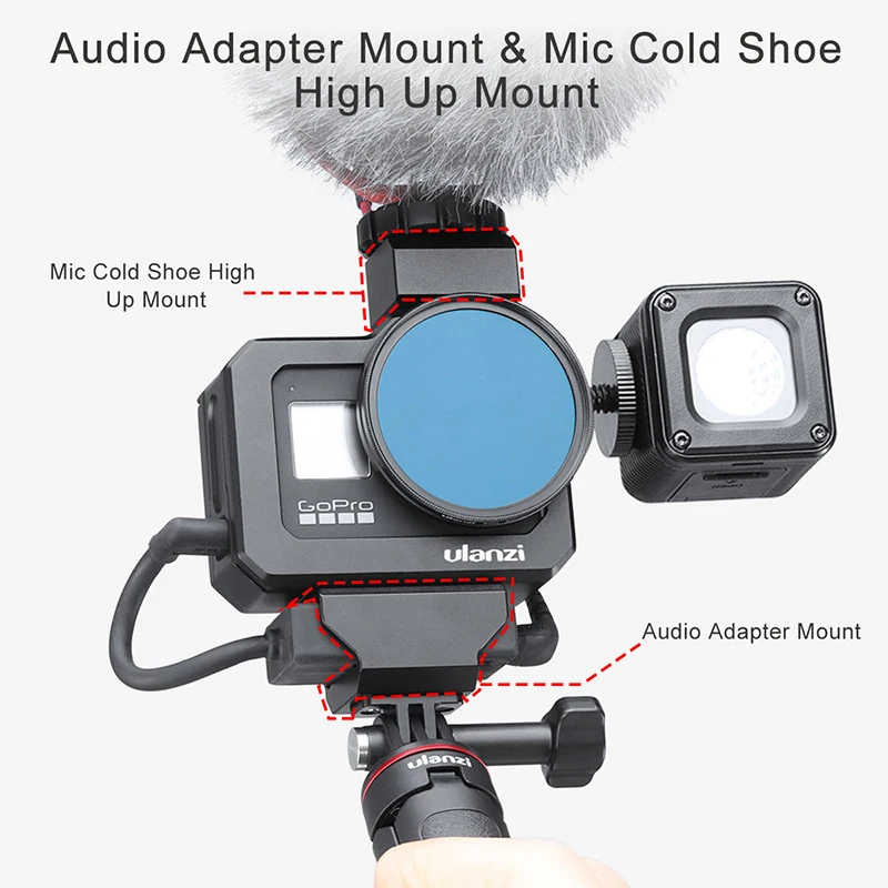 Ulanzi GoPro8 Metalo Vlog Narve LED Mic Dual Šalto Batų Adapteris tvirtinimo 52mm Filtro Adapteris Gopro Hero 8 Black Kamera