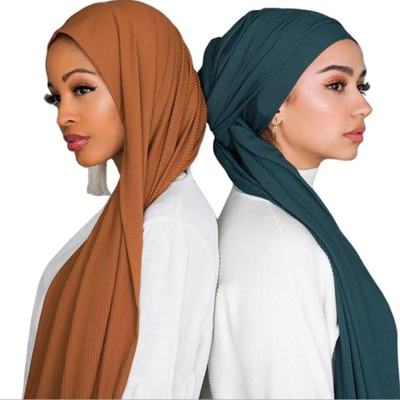 1 Vnt Klostuotas Džersis Raukšlių Hijab Šalikas Medvilnės Paprasto Elastingumą, Skaros, Vingiuoti Hijab Ilgą Musulmonių Galvos Wrap šalikai/šalikas
