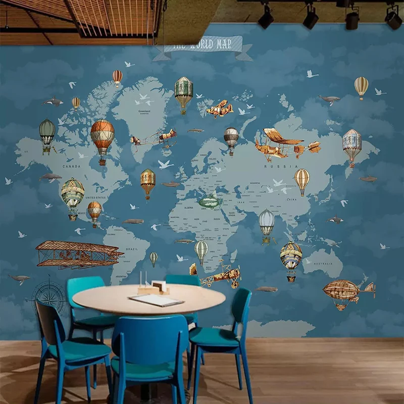 Užsakymą Bet kokio Dydžio Freska Tapetai, 3D Animacijos Pasaulio Žemėlapio Fone, Sienų Tapyba Vaikams, Miegamojo Kambarį Papel De Parede 3D Freska