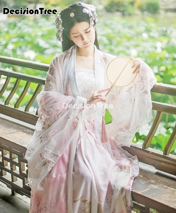 2021 moterų hanfu rinkiniai tradicinės kinų suknelė, apsiaustas vandens šifono rankovės nėrinių derliaus gėlių siuvinėjimas saulės cardigan