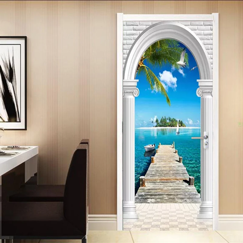 PVC Tapetai Šiuolaikinės Kokoso Palmių Jūros Foto Freskomis Gyvenimo Kambario, Miegamasis Viešbučio Durų Lipdukas Lipni Vandeniui Sienos Popieriaus 3D