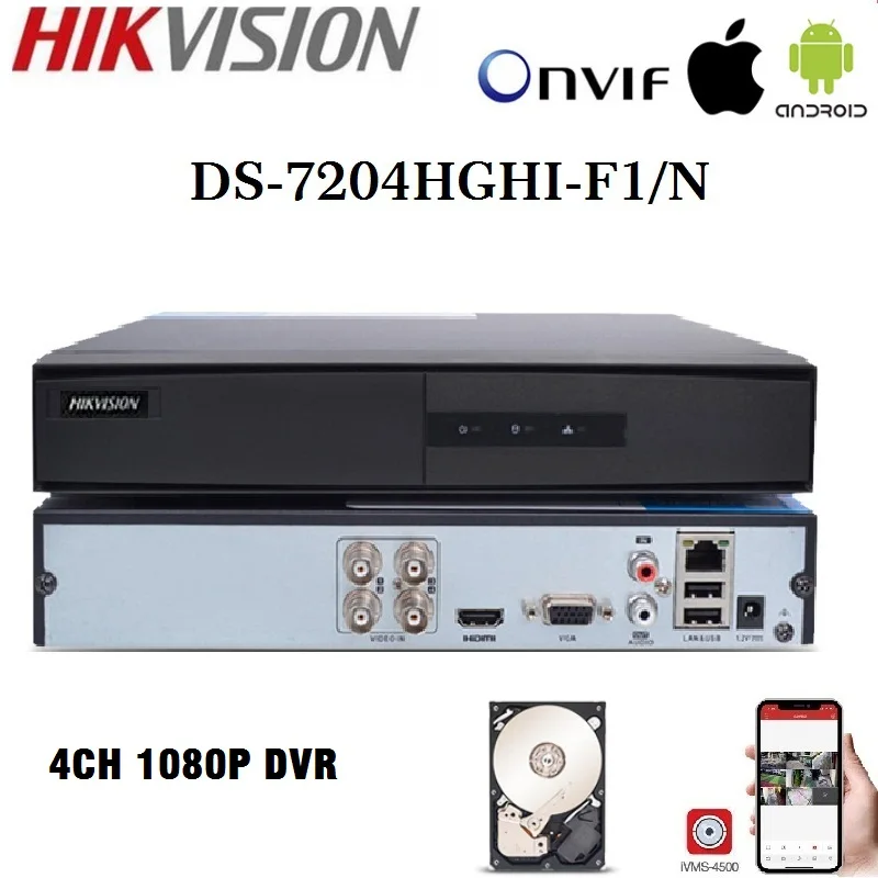 HIKVISION 2MP DS-7204HGHI-F1/N 1080P 4CH CCTV DVR 5 in 1 XVR už CVBS Analoginis/HDTVI/HDCVI/HAINAUT/IP Kameros 1SATA
