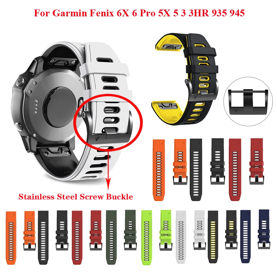 26mm 22mm Silikonas, Quick Release Riešo Juostos Garmin Fenix 6X 6X 5X Pro 3 3HR Easyfit Watchband Garmin Fenix 6 6 Pro Žiūrėti