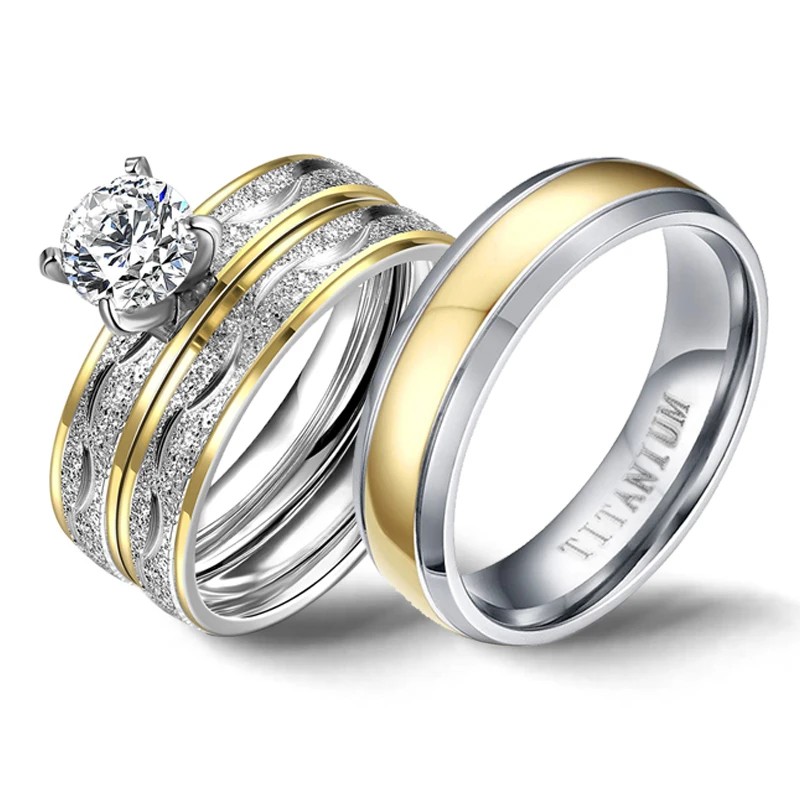 Vestuvinių Žiedų Pora Kubinių Zirconia Žiedas Rinkinys Moterims Titano Žiedas Vyras Moteris Priedai 2019 Žada Pamaldų Brangenybės