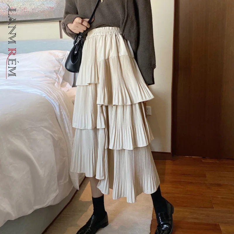 LANMREM 2021 naujų korėjos rudens ir rudens aukštosios mados ruffles tortas halfbody sijonas moterų plisuotos derliaus likučius WK35901