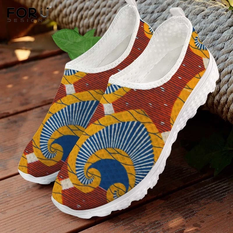 FORUDESIGNS Gentis Afrikos Gėlių Spausdinti Moterų Slydimo Sneaker Kasdienių Vasaros Lengvas Paplūdimio Bateliai 2020 Naujas Kvėpuojantis Ponios Batai