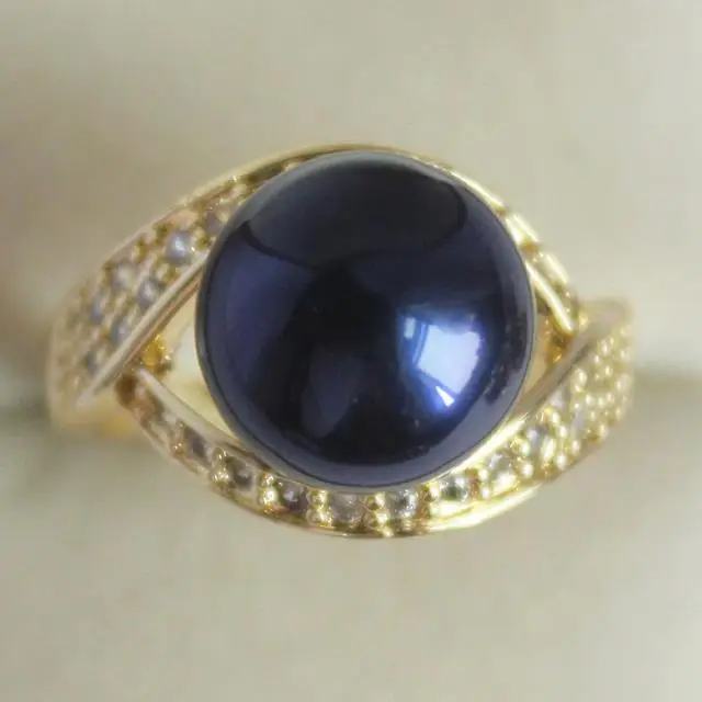 Tauriųjų ponios 18KGP su crystal dekoruoti &12mm tamsiai mėlyna shell perlų žiedas(#7 8 9 10)