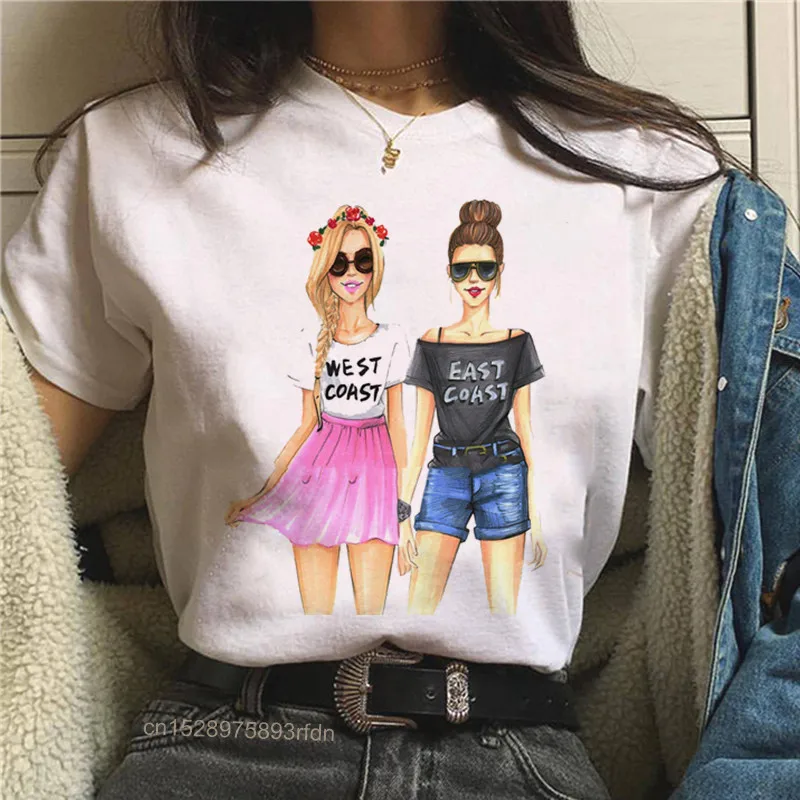 Moterų Geriausiais Draugais Mergina T-Shirt Mergina Vasaros Atsitiktinis Viršūnes Tees Moterų Hipster 90s T-shirts Harajuku trumpomis Rankovėmis Marškinėlius,Lašas Laivas