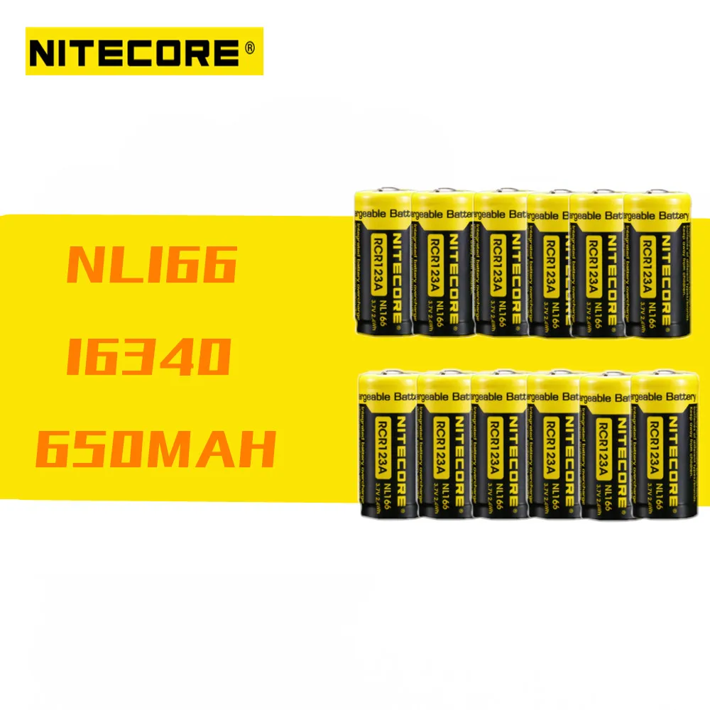 12Pcs Originalus Nitecore NL166 RCR123 16340 baterija 3.7 V 650mAh 2.4 WH Li-on Baterija su saugomų žibintuvėlis