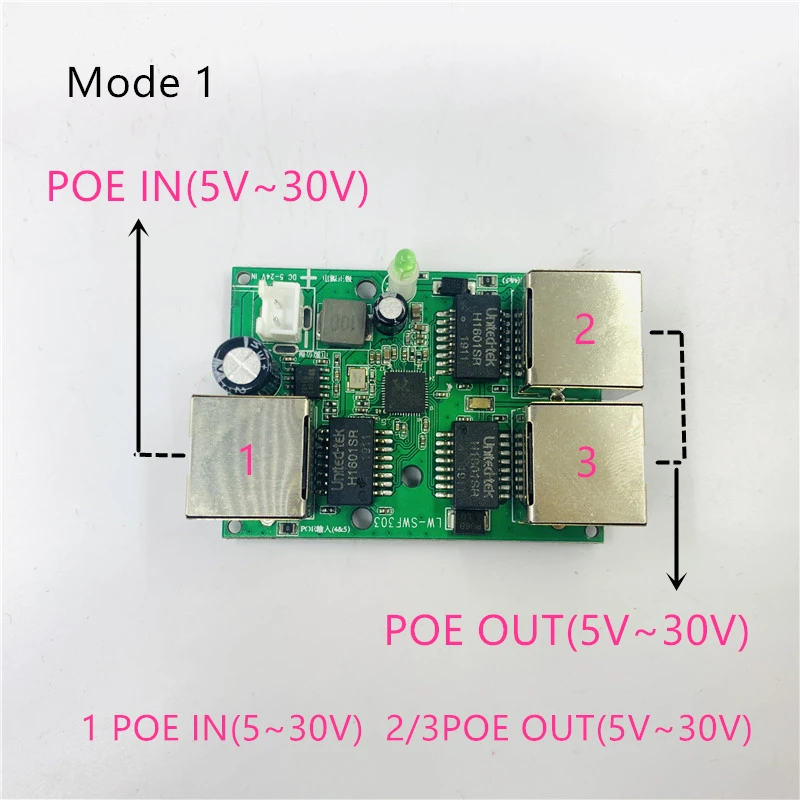 Atvirkštinio maitinimo šaltinis POE switch POE Į/OUT5V/12V/24V 75 W/2=38.5 W 100 mbps 802.3 45+78 - DC5V~30 V tolimojo serijos Jėga POE