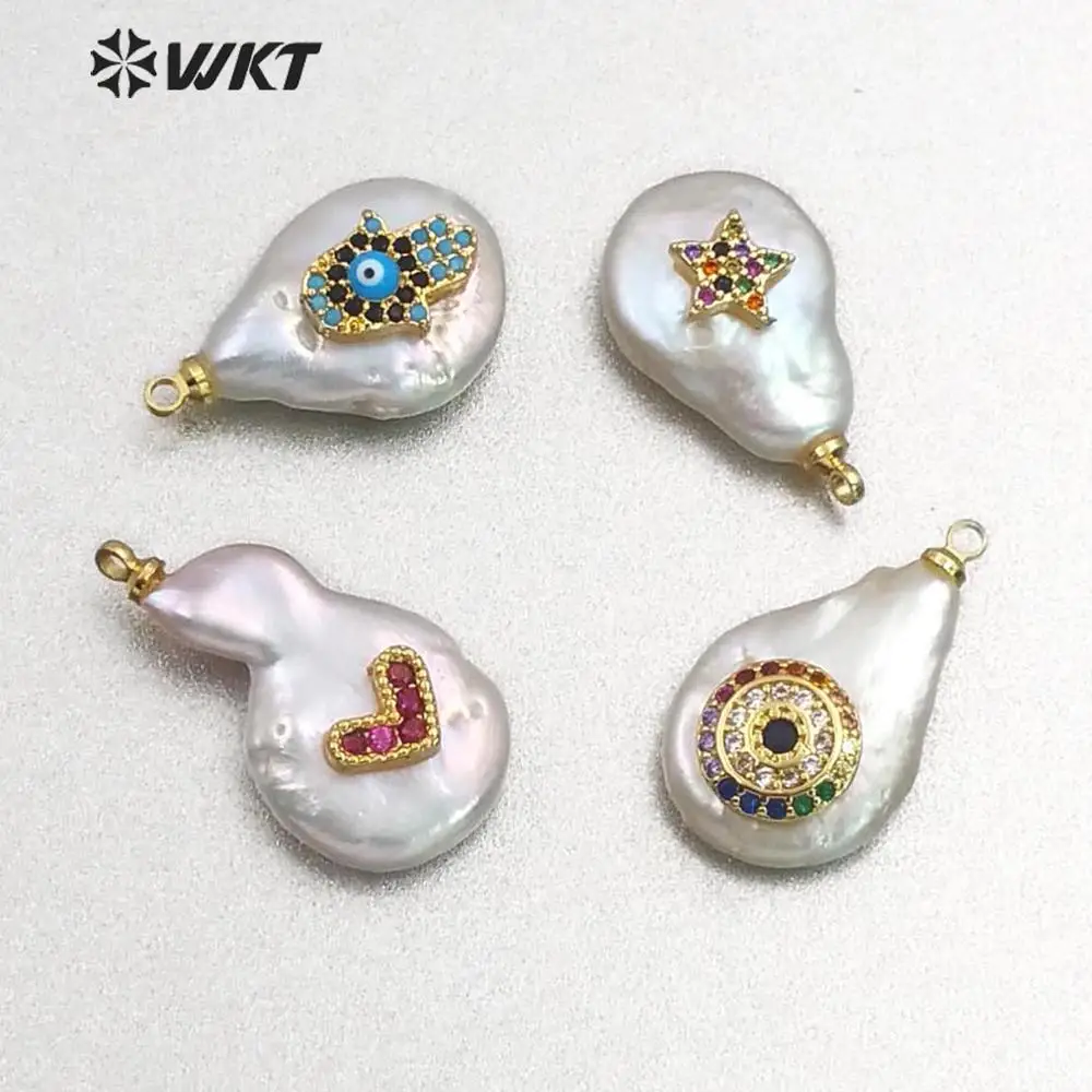 WT-MP133 natūralių gėlavandenių perlų&CZ Pakabukas netaisyklingos formos akmens, nutiesti žvaigždžių širdies Pakabukas moterų mados Pakabukas Papuošalai