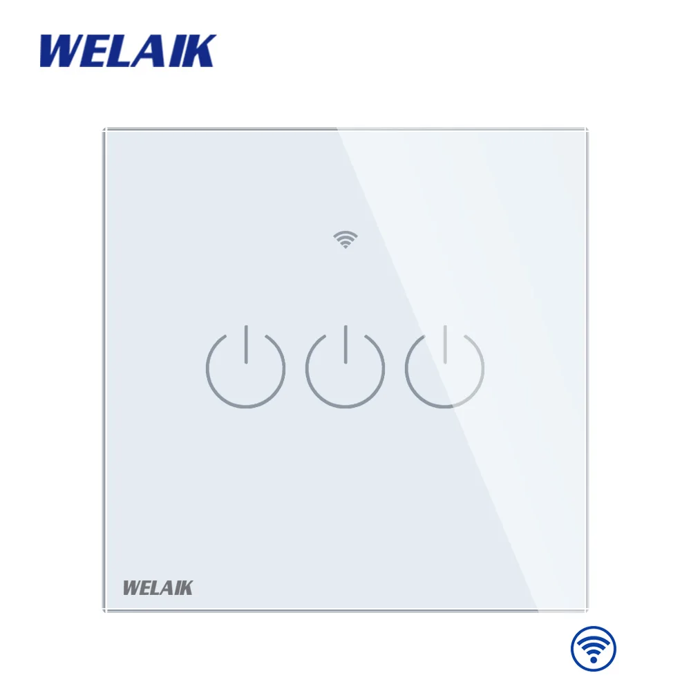 WELAIK UK-WIFI Touch-Switch-Krištolo,-Panel Wall-Pažangi Jungiklis-Šviesos Smart-Switch 3gang-1way B1931CW&WIFI