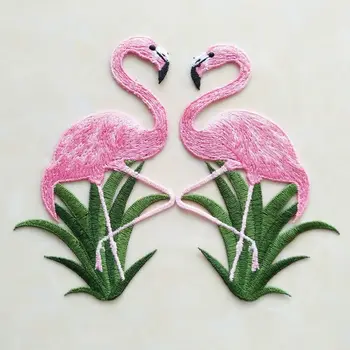 1pair Pink Flamingo Siuvinėtos Aplikacijos Siūti Mielas Paukštis Lopai Drabužius Animacinių filmų Leitmotyvas Lipduką 