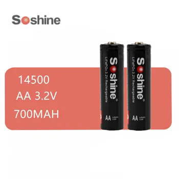 2 vnt originalus SOSHINE Lifepo4 AA / 14500 700mAh baterija 3.2 V įkraunamas baterijas Su Baterija Atveju