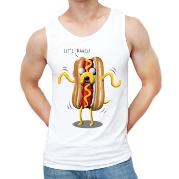 2018 Naujas Mados Juokinga Maisto Dizainas Vyrų tankų Hot Dog Nuotykių Spausdinti Basic Vest Hipster Cool marškinėliai (be Rankovių)