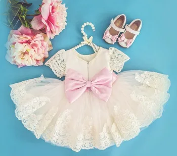 2018 Nėrinių Baby Girl Dress China Bow Gėlių Princesė Kūdikių Dress Kūdikių Mergaitę Elegantiškas Gimtadienio Suknelė Vestuves