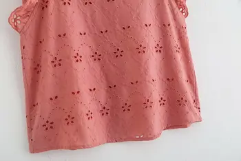 2019 Moterų saldus tuščiaviduriai iš siuvinėjimo vest Palaidinė atgal mygtukai Marškinėliai moterims, o kaklo, rankovių raukiniai atsitiktinis blusas Viršūnes LS3770