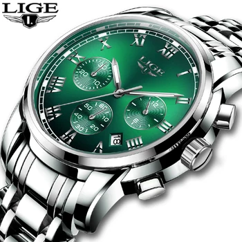 2020 LIGE Nauji Kvarciniai Laikrodžiai Vyrams Sidabro Žalia Full Steel Laikrodis atsparus Vandeniui Top Brand Prabanga Atsitiktinis Sporto Mens Žiūrėti Su dėžute
