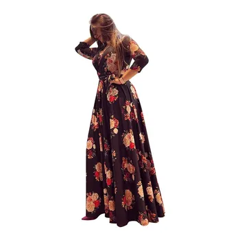 2020 m. Rudenį Seksualus Giliai V-kaklo Moterų Suknelė Bohemijos Skraiste Suknelė Elegantiškas Retro Gėlių Spausdinti Suknelė Plus Size Vestidos Rudenį-line