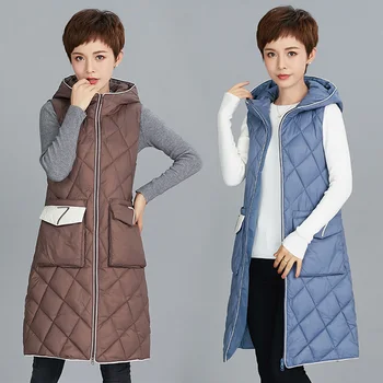 2020 Naujas Žiema ir Ruduo Ilgas Marškinėliai Moterims Dygsniuotas korėjos Stiliaus Mados Moterų Šiltas Juoda Berankovė Liemenė Liemenė Moteris