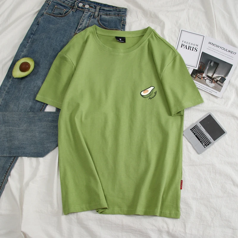 Avokado Žalia Marškinėlius Vaisių Spausdinti Harajuku Kpop Negabaritinių marškinėliai Basic Mielas Viršuje Estetinės Plius Dydis 11 Spalvų ping