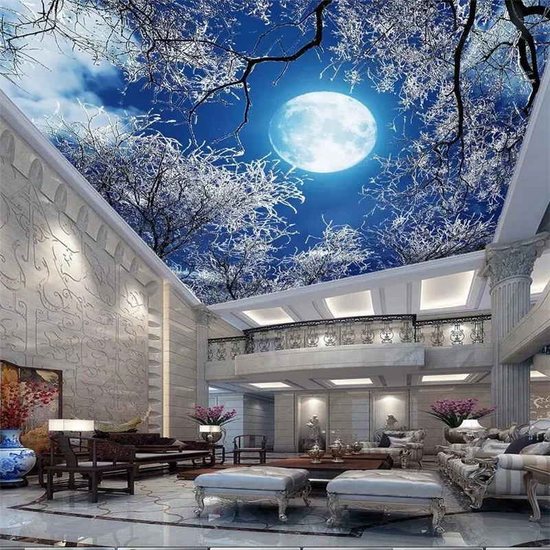 Wellyu Ultra HD apvalus mėnulis miško sniego arenoje dangus naktį dangus naktį lubų zenith tapybos užsakymą didelių sienų tapetai