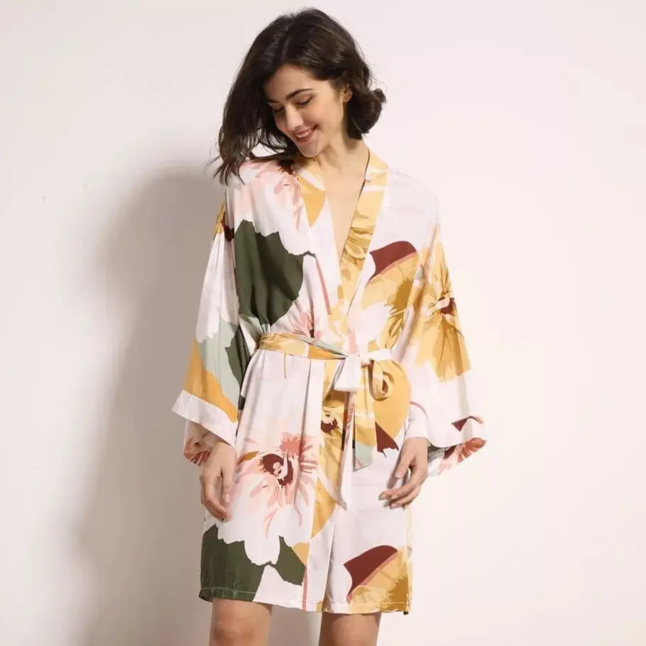 2020 Naujas Seksualus Apatinis Trikotažas Medvilnės Kimono Chalatas Chalatas Moterims Gėlių Spausdinti Rūbeliai Satino Chalatas, Ponios Kambariniai Chalatai Sleepwear Didelis Dydis