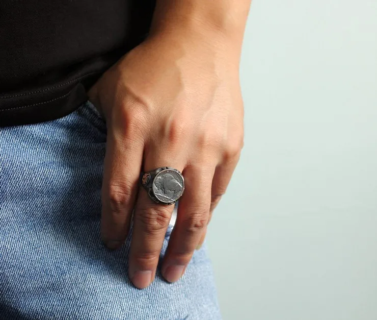 925 sterlingas sidabro rankų darbo retro vintage asmenybės banga vyrų jakų žiedas