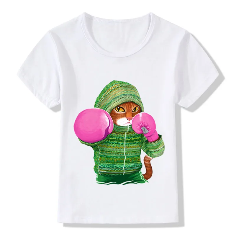 Vaikų Vasaros Super Cool Bokso Katė Ataka Juokingi marškinėliai Kūdikių Berniukų, Mergaičių Atsitiktinis Viršūnes, T-marškinėliai, Vaikiški Drabužiai,ooo5043