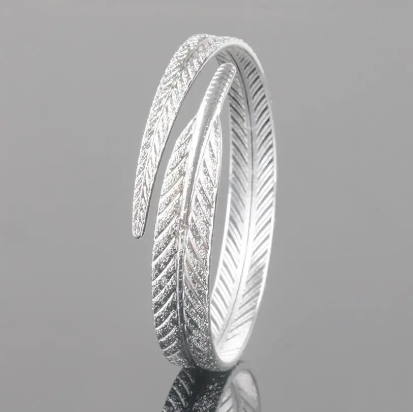 Unikalus Moterų 925 Sterling Silver Leaf Bangles Atidaryti Rankogalių Apyrankės & Bangles Fine Jewelry pulseras