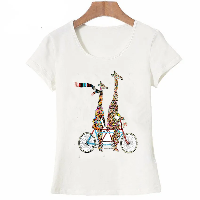 Naujų gyvūnų, animacinių filmų vasarą Moterys t-shirt žirafos patinka įmonė iš tandemas dviračių T-Shirt mergautinė Viršūnes ponios Tees