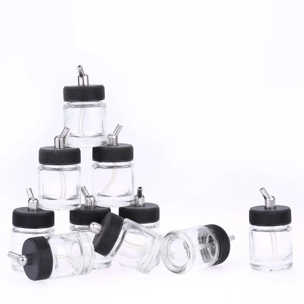 10VNT Airbrush stikliniuose Buteliuose, Oro Šepečiu Butelis (Stiklainius) su 30 Kampu Adapterio Dangtelis Asamblėjos Naudojant Dvejopo Veiksmų Airbrushes