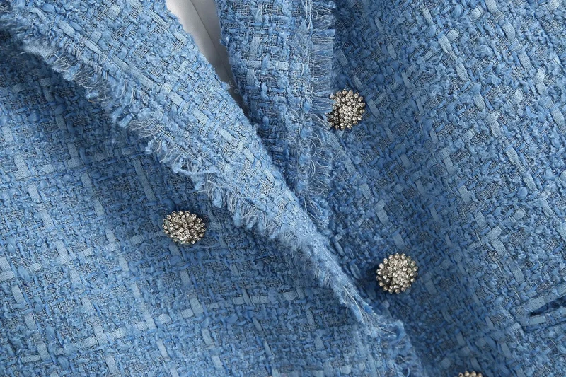Tvido moterų vintage blue blazers 