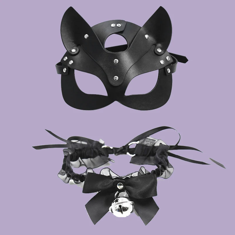 Sekso Žaislas Suaugusiųjų Odos Veido Kaukės Moterų BDSM Punnk Goth Akių Kaukė ir Apykaklės Catwoman Cosplay Kaukė Maskuotis Šalis Kaukės