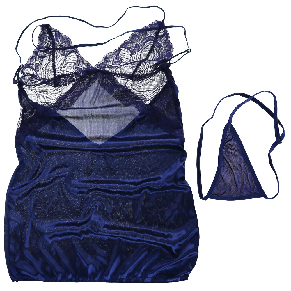 Moterų Sleepwear Chalatai Nėrinių Pižama Rinkinys Sexy Nightdress Camisole Satino Backless Reguliuojamas moteriškas apatinis Trikotažas, Apatiniai su Diržu, 2 vnt.