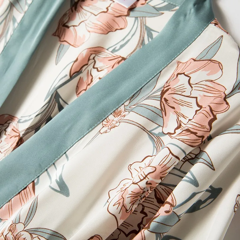 Seksualus Nighty&Skraiste Tiktų Spausdinti Gėlių Sleepwear Moterų Chalatas Kimono Suknelė Atsitiktinis Satino 2VNT Miego Nustatyti Intymus apatinis Trikotažas Homewear