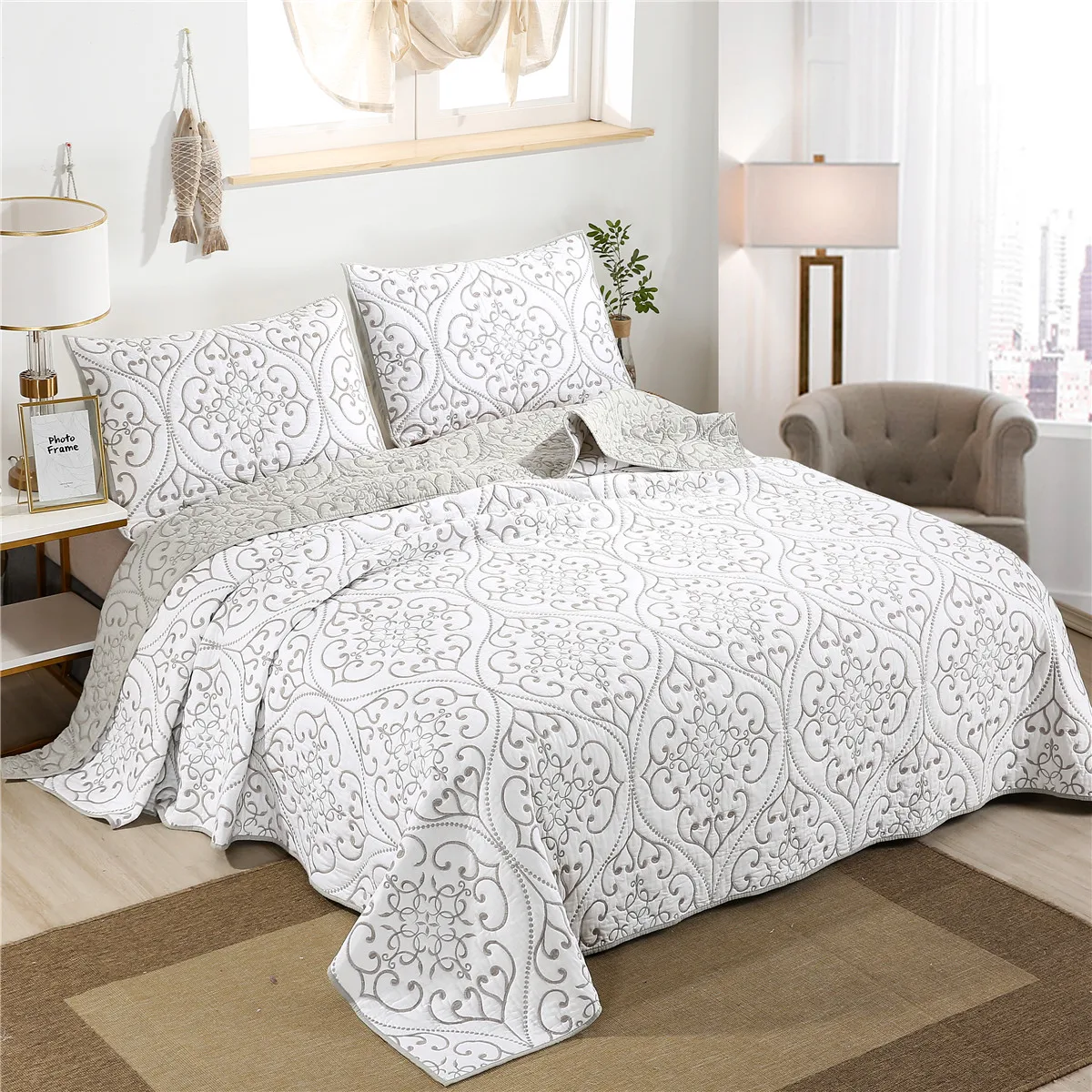 Medvilnės Europos stiliaus vientisos spalvos siuvinėjimo kratinys antklodė twin visą karalienė king size 3pcs lova padengti/lovatiesė H