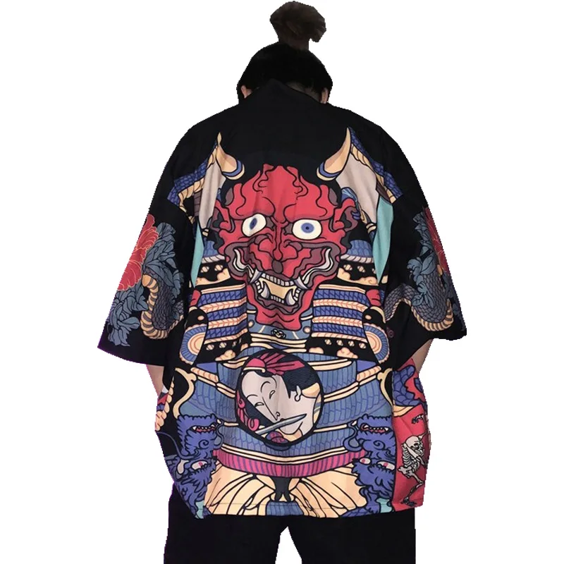 Kimono Vyrų Japonų Kimono Tradicinių vyrų kimono megztinis vyrams harajuku streetwear samurajus kostiumas yukata vyrų haori obi FF001A