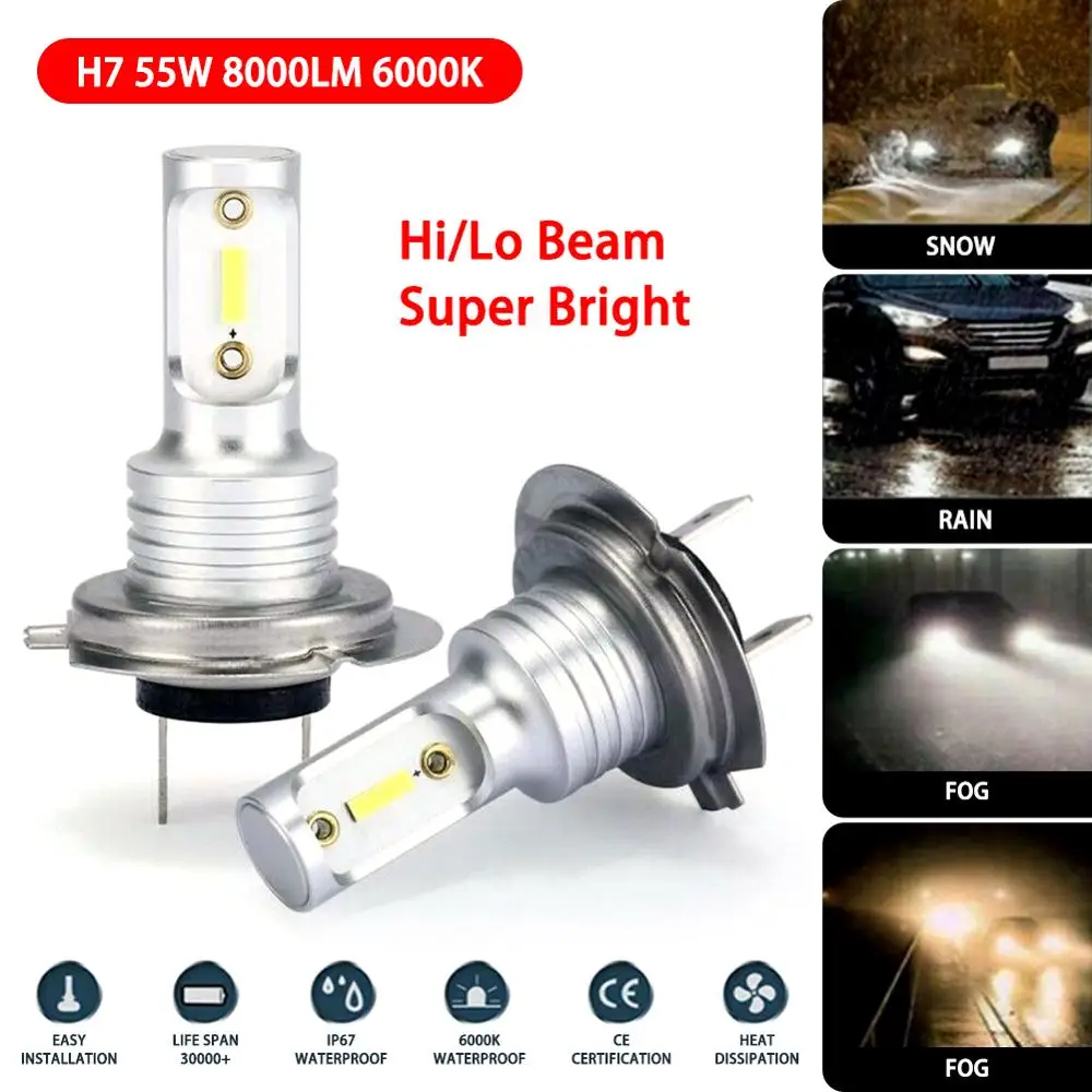 2x H7 LED Žibintų Lemputės Konversijos Rinkinys Hi/Lo Pluošto 55W 8000 LM Aišku, Balta 6000K Super Ryškus Signalas, Automobilių Žibintai, Automobilių Reikmenys