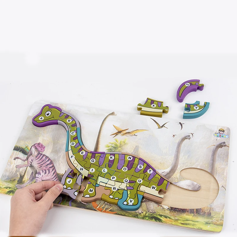Mediniai dinozaurai 3D puzzle skaičius abėcėlė dėlionės dinozaurų gyvūnų įspūdį švietimo žaislas vaikams, berniukas logika intelektinės žaidimas
