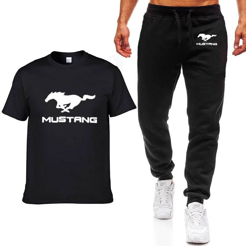 Mada Vasarą Vyrams T Shirts Mustang Automobilio Logotipu Hip-hop Atsitiktinis Medvilnės trumpomis Rankovėmis aukštos kokybės marškinėliai+kelnės kostiumas Drabužiai