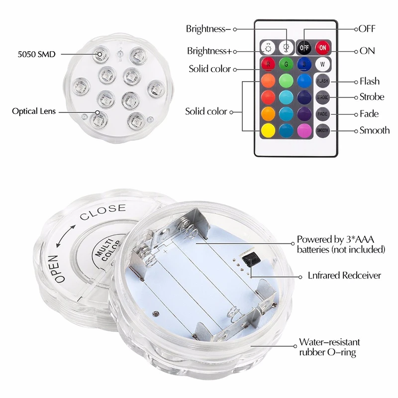 LED povandeninis žibintas RGB povandeninis žibintas baterija su nuotolinio valdymo lauko sodas, baseinas povandeninėmis naktį žibintai