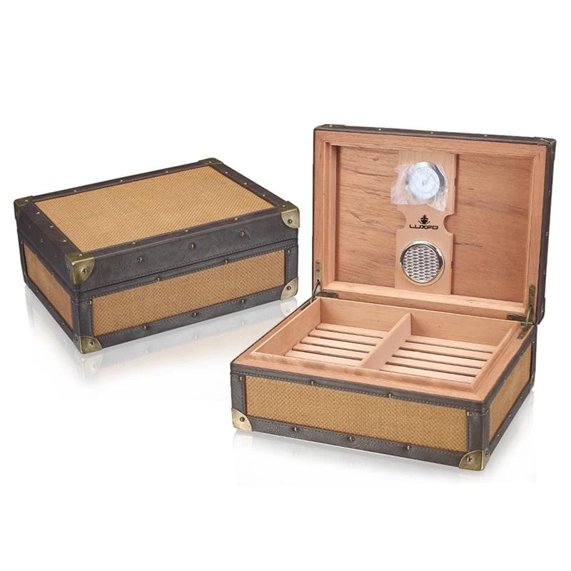 LUXFO cigarų humidoras sodraus raudonojo kedro mediena, dvigubo sluoksnio, drėkina kabineto drėkintuvai Cigarų drėkina dėžutę