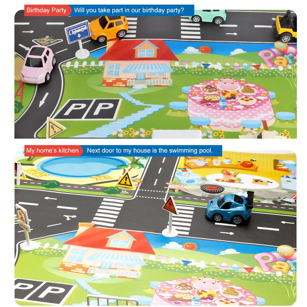 Vaikų Žaisti Kilimėliai Namas Eismo Kelio Ženklai Automobilio Modelio Automobilių Stovėjimo Miesto Arenoje Žemėlapis Laipiojimo Mygtukai Vaikams Žaidimai, Žaislai Playmat Žemėlapis Žaislas