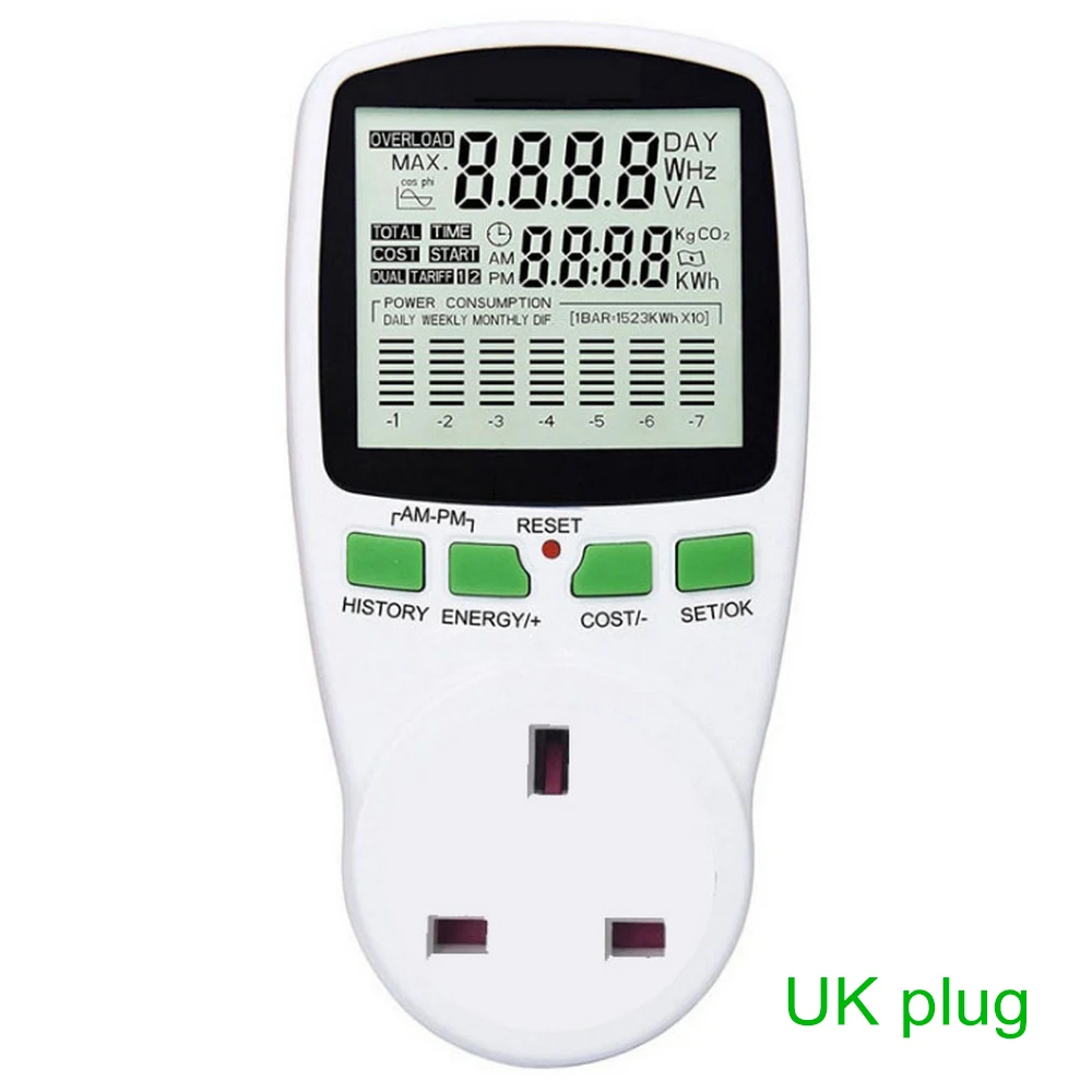 Skaitmeninis LCD Energijos Skaitiklis Wattmeter Galia Elektros energijos Kwh elektros Energijos Skaitiklis ES prancūzijos MUS UK AS Matavimo Lizdo Galios Analizatorius