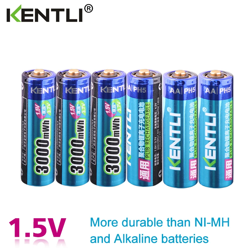 KENTLI 6pcs/pak Didelės Talpos nemokamas pristatymas ličio jonų baterijos 3000mWh 1,5 V ličio polimero baterijos įkraunamos AA baterijos